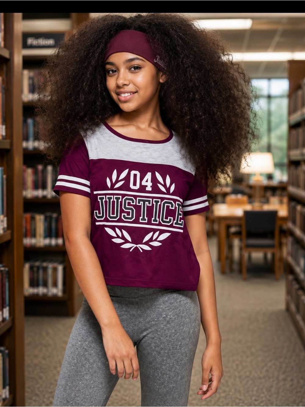 Justice Girls Maroon and Gray Athletic Graphic Tee